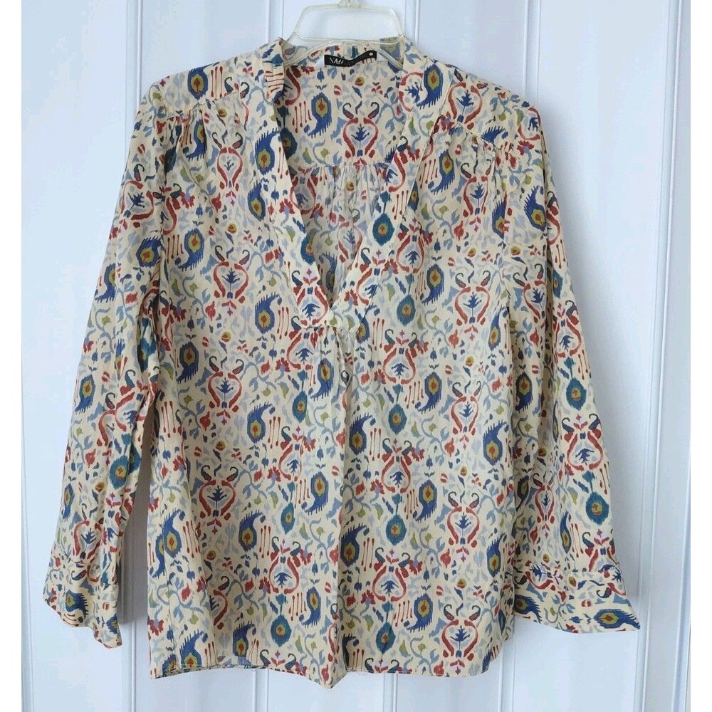 Zara Women's Cotton Printed Long Sleeve Blouse Size S Multicolor Boho Top